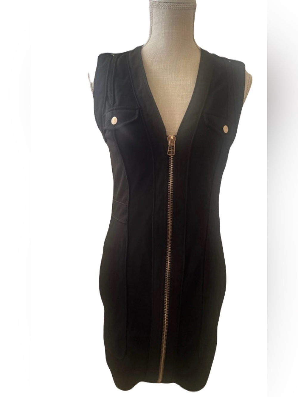Entry Black Sleeveless Zip-Front Sheath Dress Size L NWT